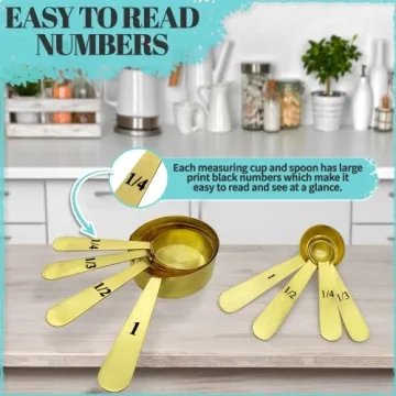 Stylish 8 Piece Gold Measuring Cups and Spoons Set by Wanda Living