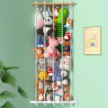 HAVEDAWN Stuffed Animal Storage, Wooden Stuffed Animal Hammock, Stuffed Animal Net for Plushie Toys - Space Save for Plush Toy Holder, Adjustable Hanging Toy Organizer, Perfect for Toddler Boys Girls