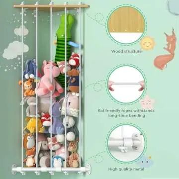 HAVEDAWN Stuffed Animal Storage, Wooden Stuffed Animal Hammock, Stuffed Animal Net for Plushie Toys - Space Save for Plush Toy Holder, Adjustable Hanging Toy Organizer, Perfect for Toddler Boys Girls
