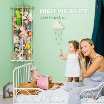 HAVEDAWN Stuffed Animal Storage, Wooden Stuffed Animal Hammock, Stuffed Animal Net for Plushie Toys - Space Save for Plush Toy Holder, Adjustable Hanging Toy Organizer, Perfect for Toddler Boys Girls