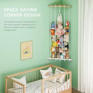 HAVEDAWN Stuffed Animal Storage, Wooden Stuffed Animal Hammock, Stuffed Animal Net for Plushie Toys - Space Save for Plush Toy Holder, Adjustable Hanging Toy Organizer, Perfect for Toddler Boys Girls