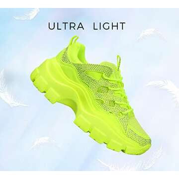 LUCKY STEP Women Chunky Platform Dad Colorblock White Neon Green Fuchsia Hologram Silver Casual Lace-Up Walking Sneakers