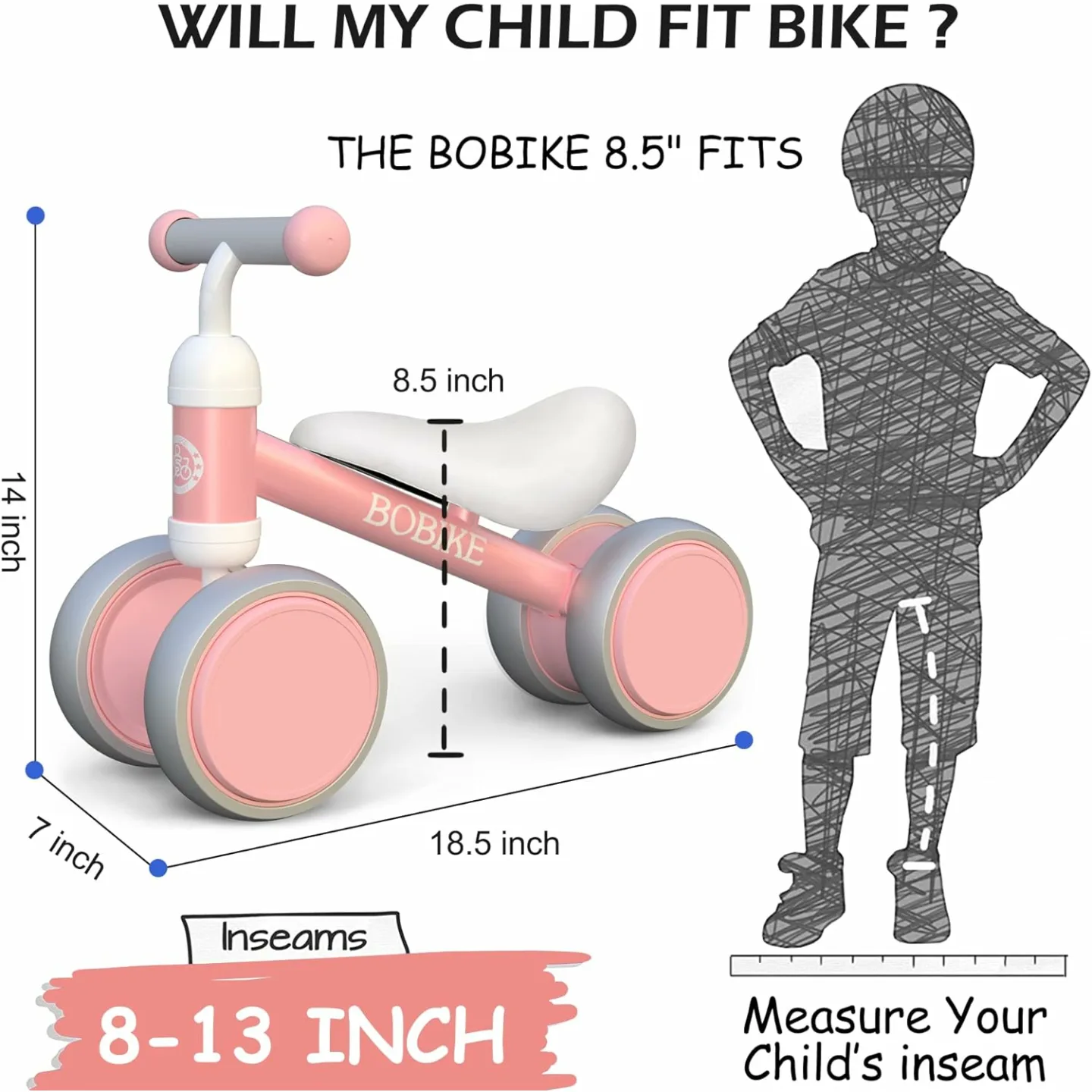 Pink Baby Balance Bike for 1 Year Olds, No Pedals
