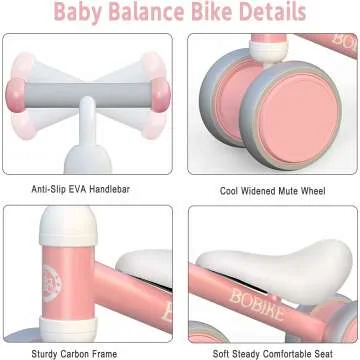 Pink Baby Balance Bike for 1 Year Olds, No Pedals