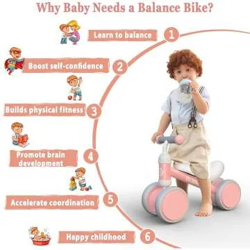 Pink Baby Balance Bike for 1 Year Olds, No Pedals