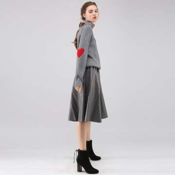 CHICWISH Women Comfy Casual Long Sleeve Heart Shape Patched Grey Knit Top Pullover Sweater