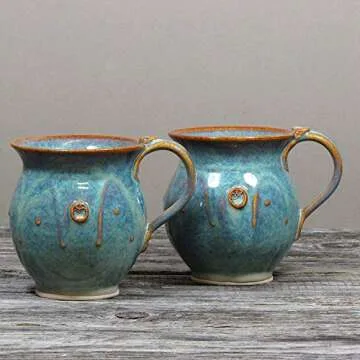 Castle Arch Pottery Irish Pottery Coffee & Tea Mugs. Set of Two Hand-Thrown Cups 300ml with Celtic S...