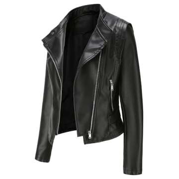 MODFUL Women's Faux Leather Moto Short Jacket Casual Short Solid Color PU Biker Coat with Pockets