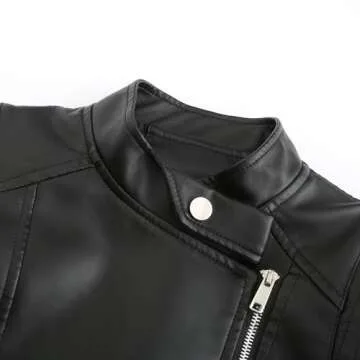 MODFUL Women's Faux Leather Moto Short Jacket Casual Short Solid Color PU Biker Coat with Pockets