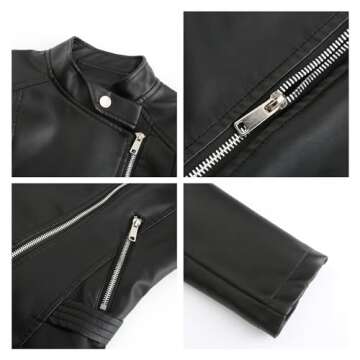 MODFUL Women's Faux Leather Moto Short Jacket Casual Short Solid Color PU Biker Coat with Pockets