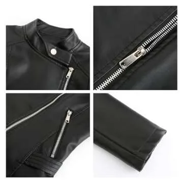 MODFUL Women's Faux Leather Moto Short Jacket Casual Short Solid Color PU Biker Coat with Pockets