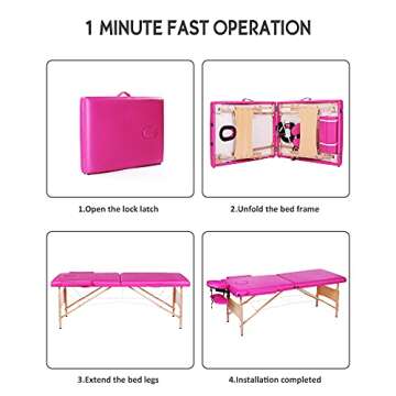 CHRUN Massage Table Portable Massage Bed 84Inch Lash Bed Spa Bed Adjustable Height 2 Folding Wood 496LBS Pink