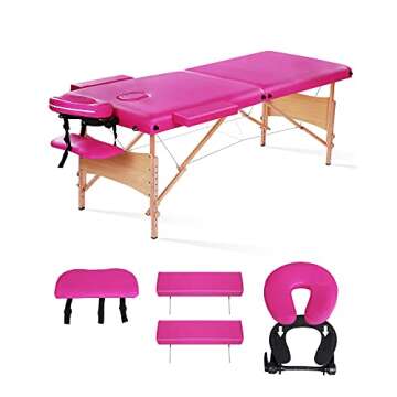 CHRUN Massage Table Portable Massage Bed 84Inch Lash Bed Spa Bed Adjustable Height 2 Folding Wood 496LBS Pink