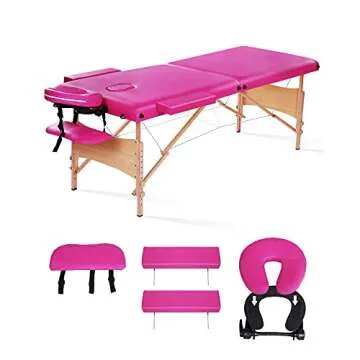 CHRUN Massage Table Portable Massage Bed 84Inch Lash Bed Spa Bed Adjustable Height 2 Folding Wood 496LBS Pink