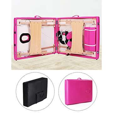 CHRUN Massage Table Portable Massage Bed 84Inch Lash Bed Spa Bed Adjustable Height 2 Folding Wood 496LBS Pink