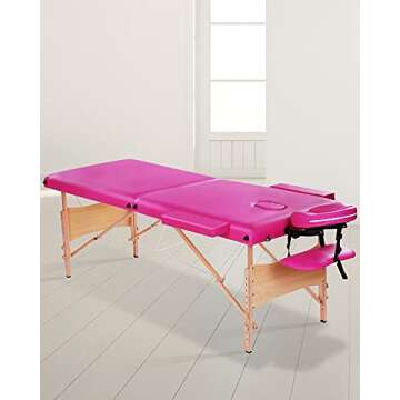 CHRUN Massage Table Portable Massage Bed 84Inch Lash Bed Spa Bed Adjustable Height 2 Folding Wood 496LBS Pink