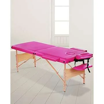 CHRUN Massage Table Portable Massage Bed 84Inch Lash Bed Spa Bed Adjustable Height 2 Folding Wood 496LBS Pink