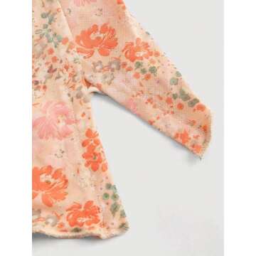 Milumia Women Floral Mesh Strapless Ruched Tube Top Split Hem Sleeveless Bandeau Crop Tops Coral Orange X-Small