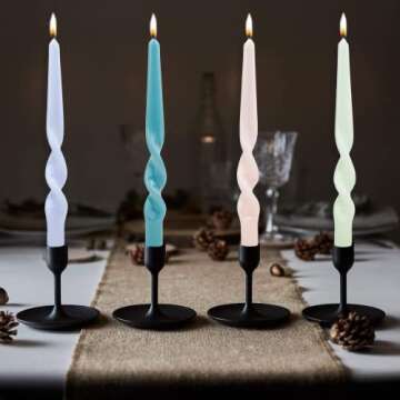 MAITREYA Teal Taper Candles Spiral Stick Candles Handmade Twisted Candles-Set of 4 for Decoration Weddings Party Church-Unscented Dripless Candles,10inch(Teal)