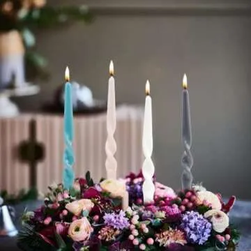 MAITREYA Teal Taper Candles Spiral Stick Candles Handmade Twisted Candles-Set of 4 for Decoration Weddings Party Church-Unscented Dripless Candles,10inch(Teal)