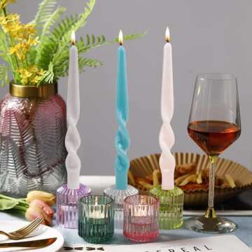 MAITREYA Teal Taper Candles Spiral Stick Candles Handmade Twisted Candles-Set of 4 for Decoration Weddings Party Church-Unscented Dripless Candles,10inch(Teal)