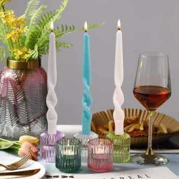 MAITREYA Teal Taper Candles Spiral Stick Candles Handmade Twisted Candles-Set of 4 for Decoration Weddings Party Church-Unscented Dripless Candles,10inch(Teal)