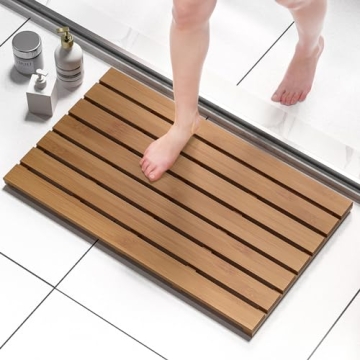 Domax Wooden Bamboo Bath Shower Mat for Indoor Outdoor Use
