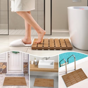 Domax Non-Slip Waterproof Bamboo Bath Mat for All Spaces