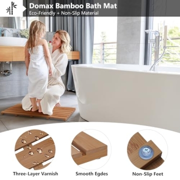 Domax Non-Slip Waterproof Bamboo Bath Mat for All Spaces