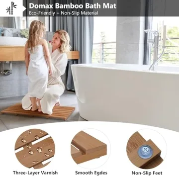 Domax Non-Slip Waterproof Bamboo Bath Mat for All Spaces
