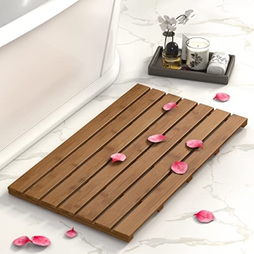 Domax Non-Slip Waterproof Bamboo Bath Mat for All Spaces