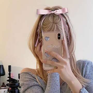 8Pcs Tassel Ribbon Bowknot Hair Clips with Long Tails for Long Hair - Solid Barrettes and Hair Accessories for Women and Girls (4 Colors: White, Pink, Black, Beige)