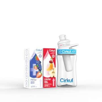 Cirkul 12oz BPA-Free Plastic Water Bottle Starter Kit for Kids with Blue Lid, 2 Flavor Cartridges (1 LifeSip Fruit Punch, 1 FitSip Mixed Berry)