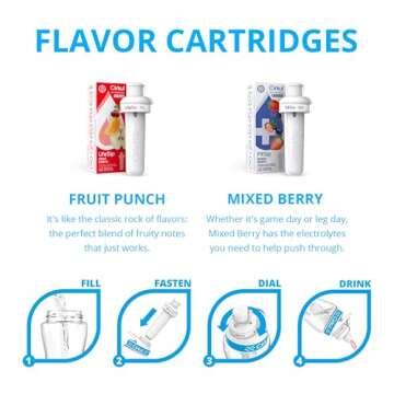 Cirkul 12oz BPA-Free Plastic Water Bottle Starter Kit for Kids with Blue Lid, 2 Flavor Cartridges (1 LifeSip Fruit Punch, 1 FitSip Mixed Berry)