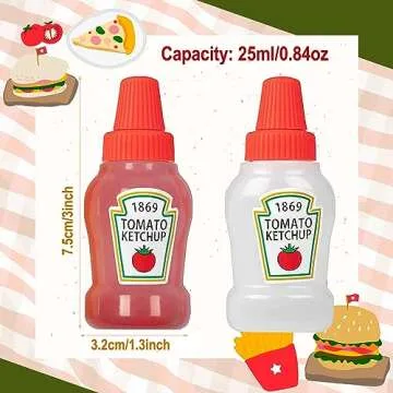 WXOIEOD 4 Pieces Mini Ketchup Bottle for Bento Box Accessories, 1 oz Condiment Squeeze Bottles Empty Plastic Salad Dressing Container Tomato Ketchup Condiments Squirt Squeezable Jar for Sauces Syrup