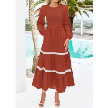 KIRUNDO Women's Smocked Maxi Dress Elegant and Versatile