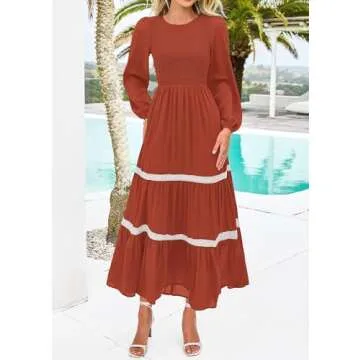 KIRUNDO Women's Smocked Maxi Dress Elegant and Versatile