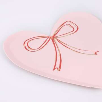 Meri Meri Heart With Bow Plates (Pack of 8) - Elevate Your Celebrations with Love