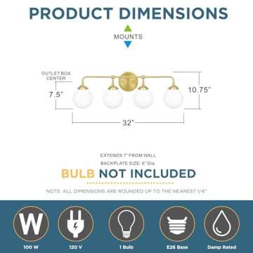 Quoizel Landry Contemporary Vanity Lights, 32 Inch 4-Light Satin Brass Bathroom Lighting Fixtures Over Mirror, Wall Mount Light for Bathroom, Kitchen or Hallway