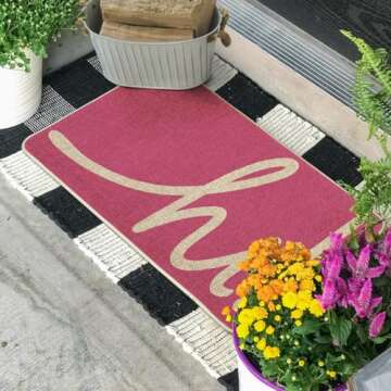 Artoid Mode Pink Hi Spring Doormat, Summer Home Decor Low-Profile Switch Rug Door Mat Floor Mat for ...