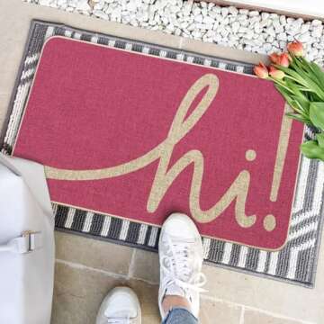 Artoid Mode Pink Hi Spring Doormat, Summer Home Decor Low-Profile Switch Rug Door Mat Floor Mat for Indoor Outdoor 17x29 Inch