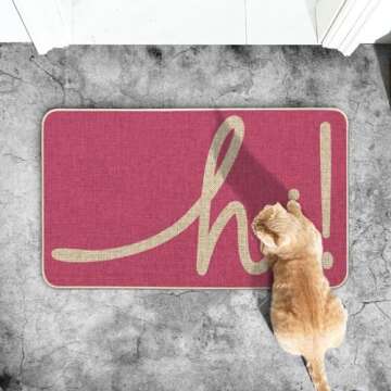 Artoid Mode Pink Hi Spring Doormat, Summer Home Decor Low-Profile Switch Rug Door Mat Floor Mat for Indoor Outdoor 17x29 Inch
