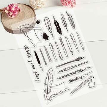 GLOBLELAND Variety of Pens Clear Stamps Transparent Silicone Stamp Seal for Card Making Decoration and DIY Scrapbooking