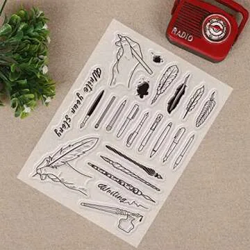 GLOBLELAND Variety of Pens Clear Stamps Transparent Silicone Stamp Seal for Card Making Decoration and DIY Scrapbooking