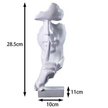 aboxoo Silence is Gold Thinker Statue, Modern and Simple Resin Things, Creative Abstract Figurine Sculptures for Entrance, Creative Room Home, Office Study, Piano Decor (White)