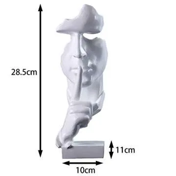 aboxoo Silence is Gold Thinker Statue, Modern and Simple Resin Things, Creative Abstract Figurine Sculptures for Entrance, Creative Room Home, Office Study, Piano Decor (White)