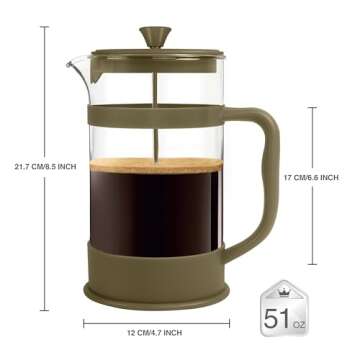 Utopia Kitchen 51 Ounce 1.5 Liter French Press Coffee Maker, Tea Maker, Travel Coffee Presses, Heat ...