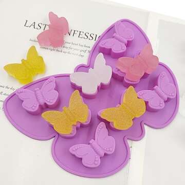 YuCool 3 PCS Silicone Butterfly Chocolate Molds, Non-Stick Butterfly Shape Candy mold, Butterfly Molds for Baking Gummy Ice Cube Tray - Pink,Blue,Purple