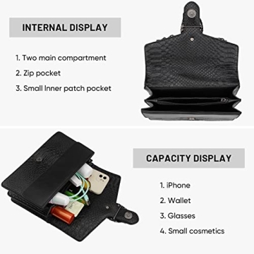 JBB Crossbody Shoulder Purse for Women - Snake Printed Leather Evening Clutch Chain Strap Small Satchel Bag Black