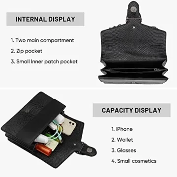 JBB Crossbody Shoulder Purse for Women - Snake Printed Leather Evening Clutch Chain Strap Small Satchel Bag Black